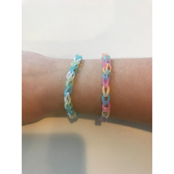 Rainbow Loom Bracelets lot of 2 *Kid Crafted* Glow in the dark - Picture 1 of 3